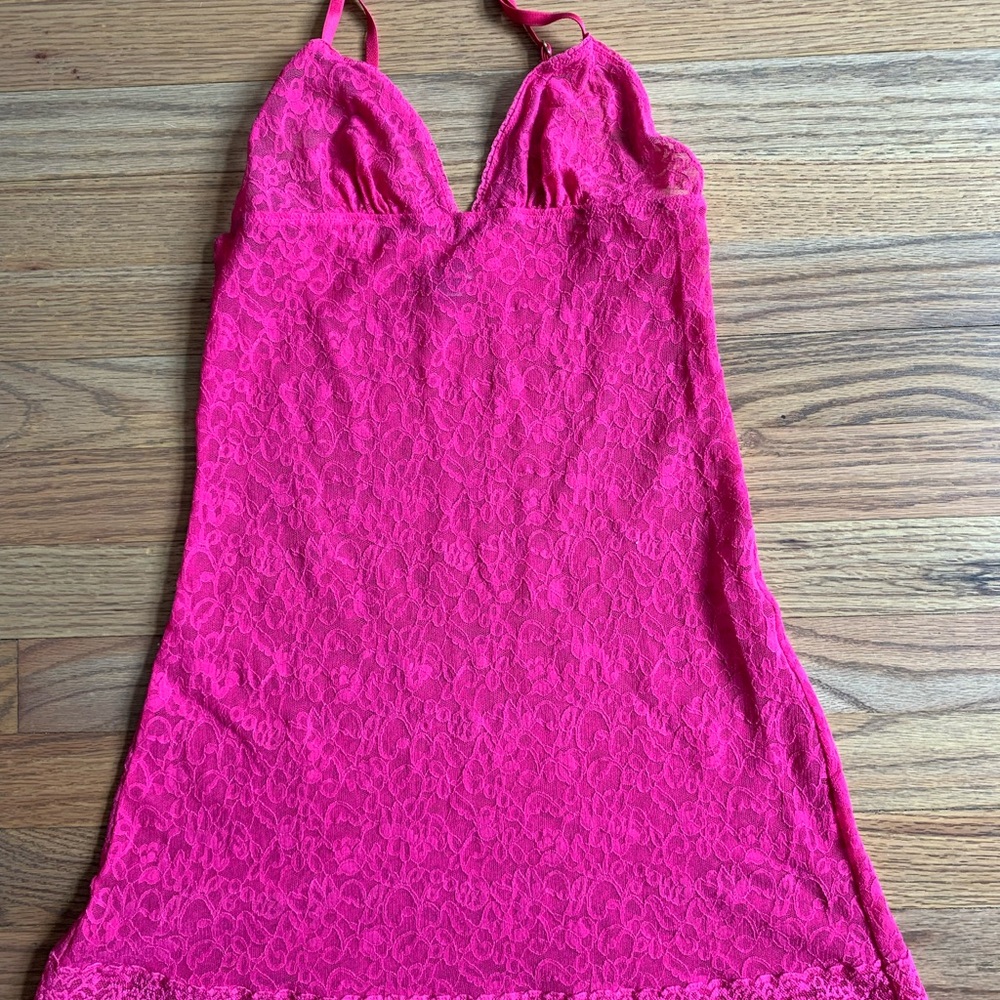 Victoria's Secret Hot Pink Sheer Lace Slip size Sm